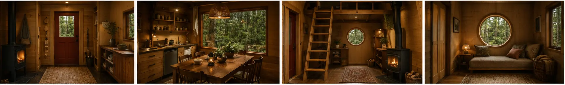 Forest Cabin Exterior & Interior Views